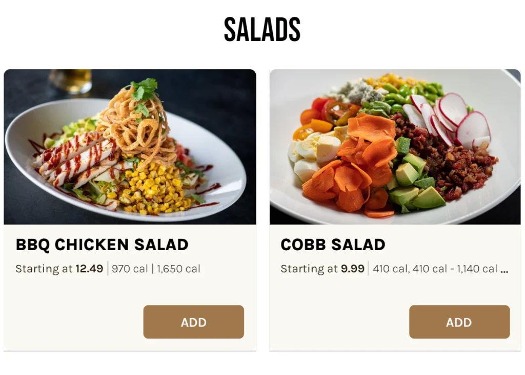 Yard House Entrees Salads Menu USA