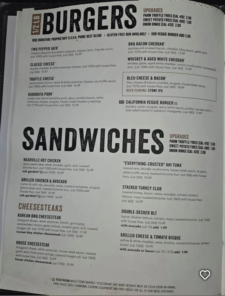 Yard House Menu Updated Prices USA