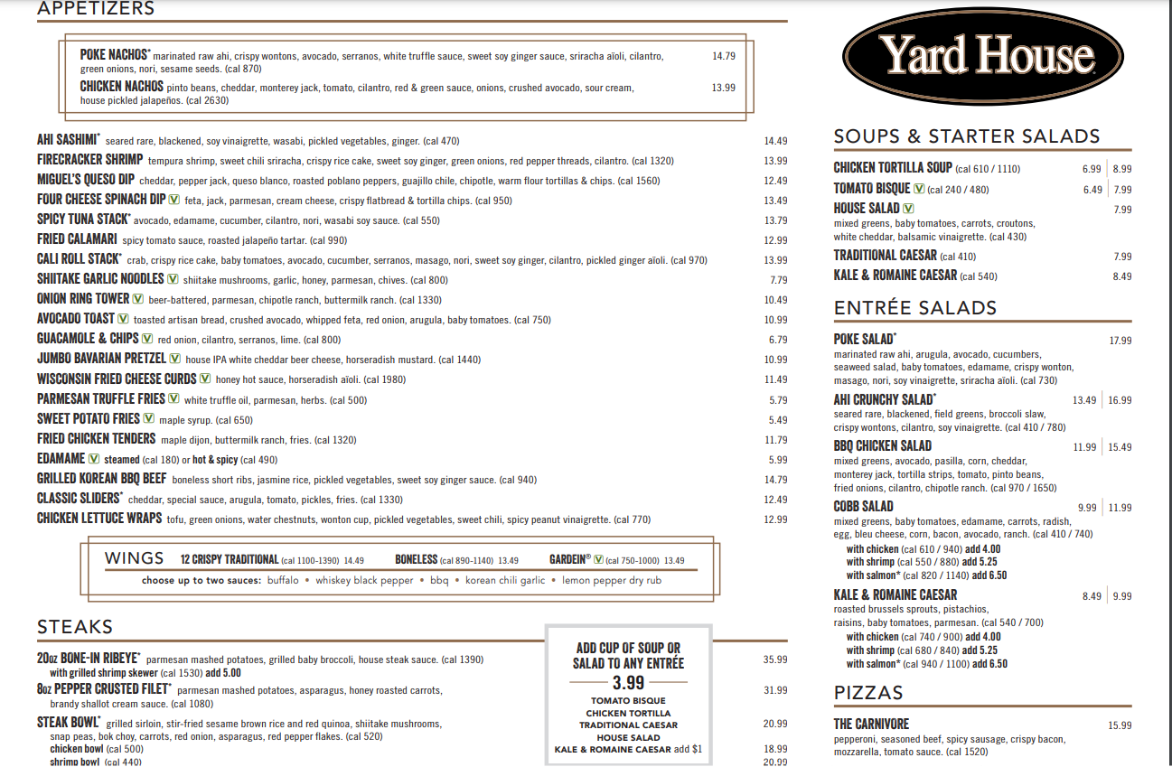 Yard House Menu USA