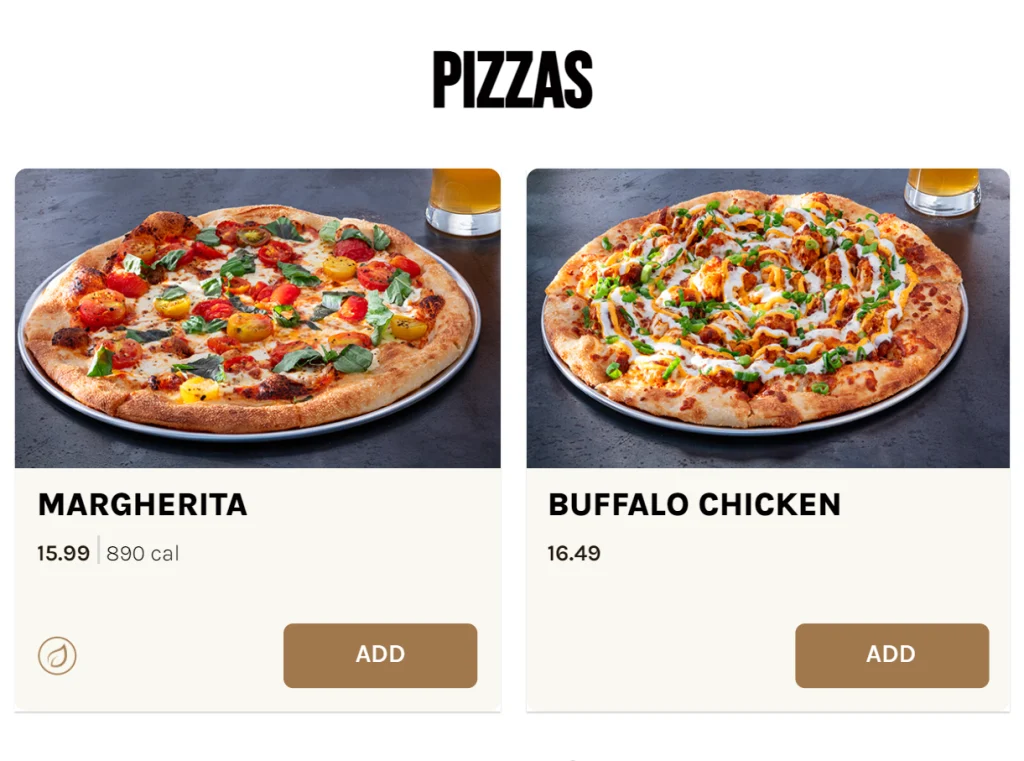 Yard House Pizzas Menu USA