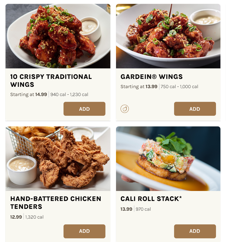 Yard House Wings Menu USA