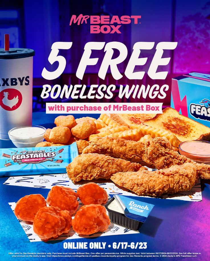 Zaxbys Boneless Wings Meal Deal Menu USA