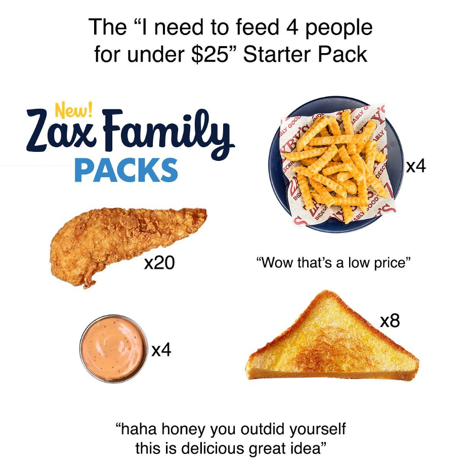 Zaxbys Family Pack Menu Deal USA