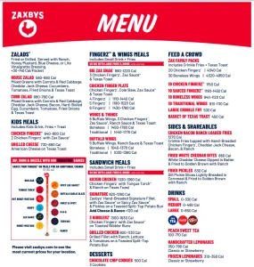 Zaxby's Menu USA