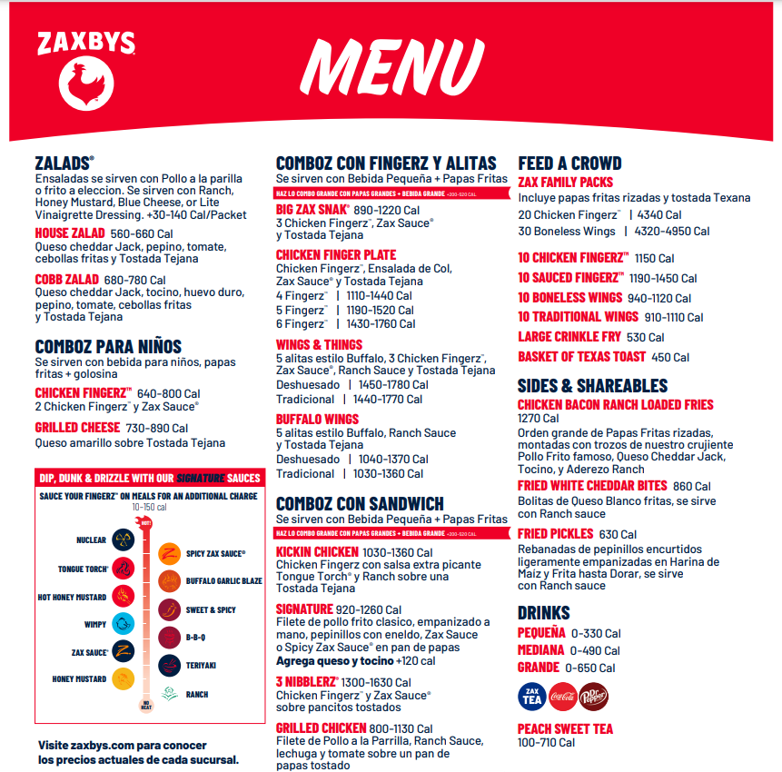 Zaxby's Menu Updated Prices USA