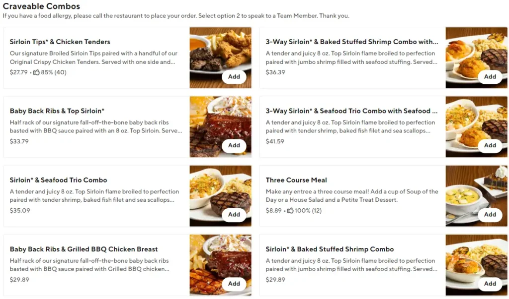 99 Restaurant Craveable Combos Menu USA