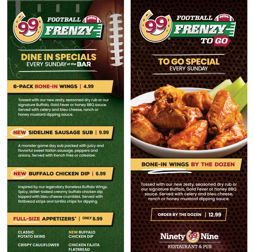 99 Restaurant Every Sunday for Football Frenzy Deal USA