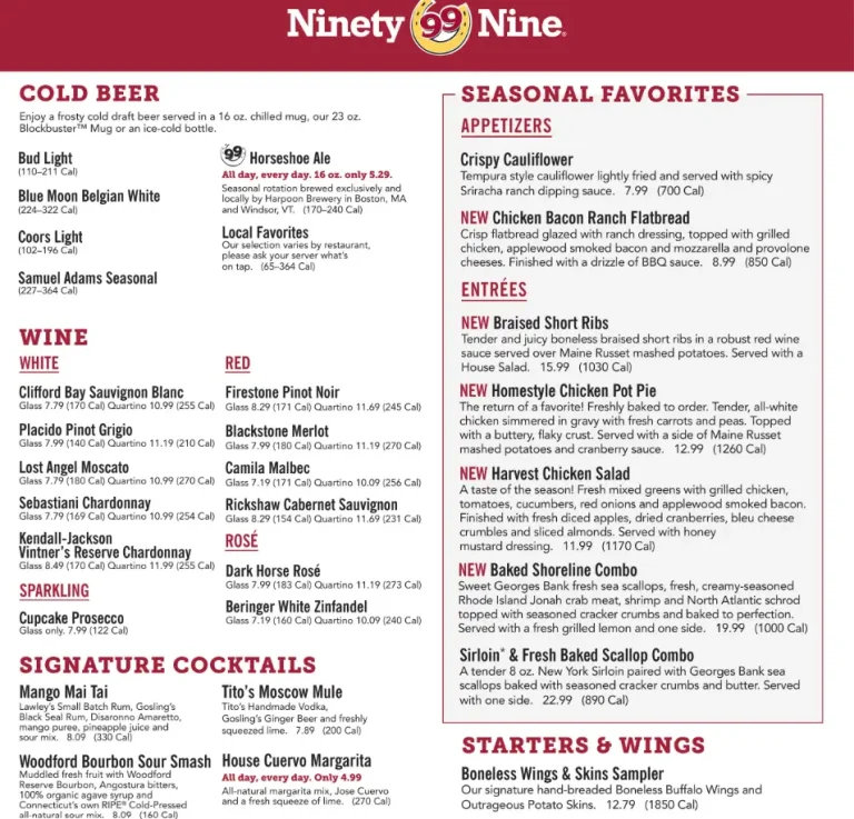 99 Restaurant Menu USA