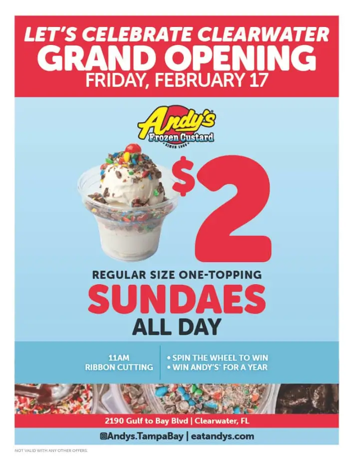 Andy's Frozen Custard Event Specials Deal USA