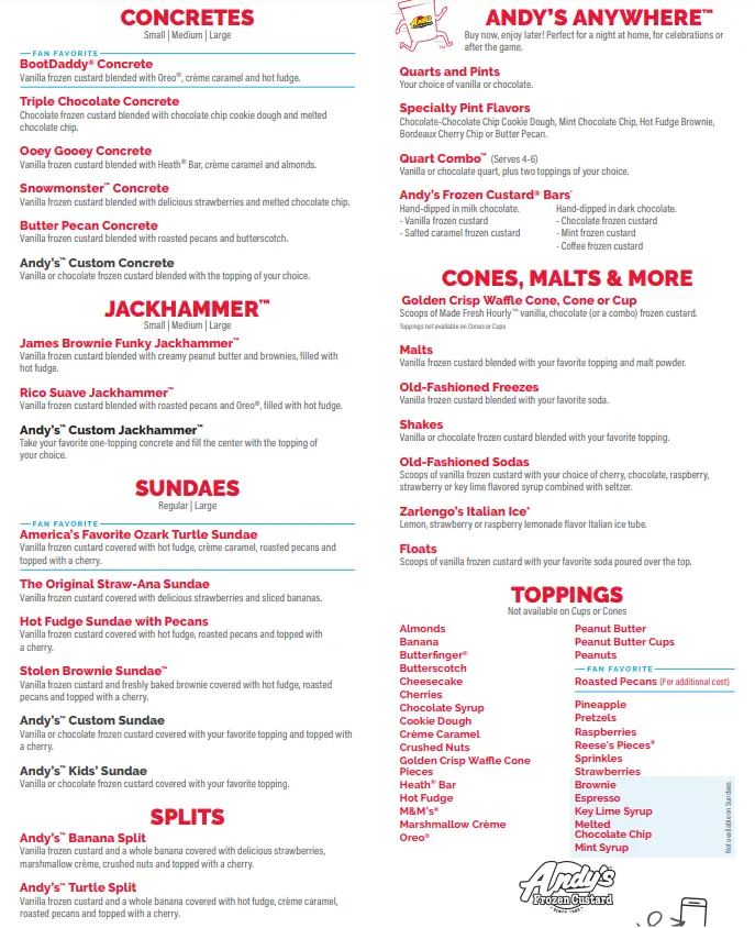 Andy's Frozen Custard New Menu Items USA