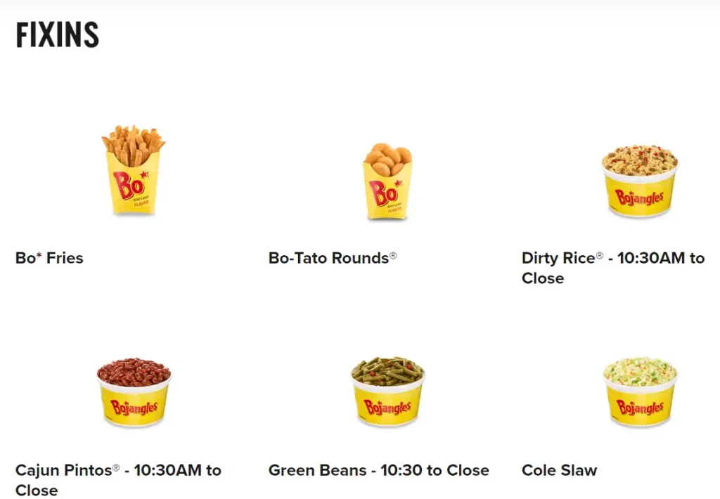 Bojangles Fixins Menu USA