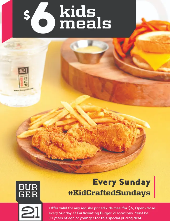 Burger 21 Kids' Meals Menu USA