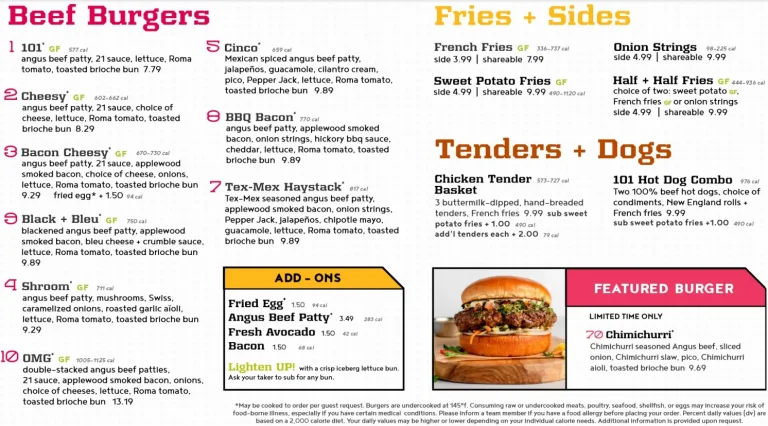 Burger 21 Menu USA