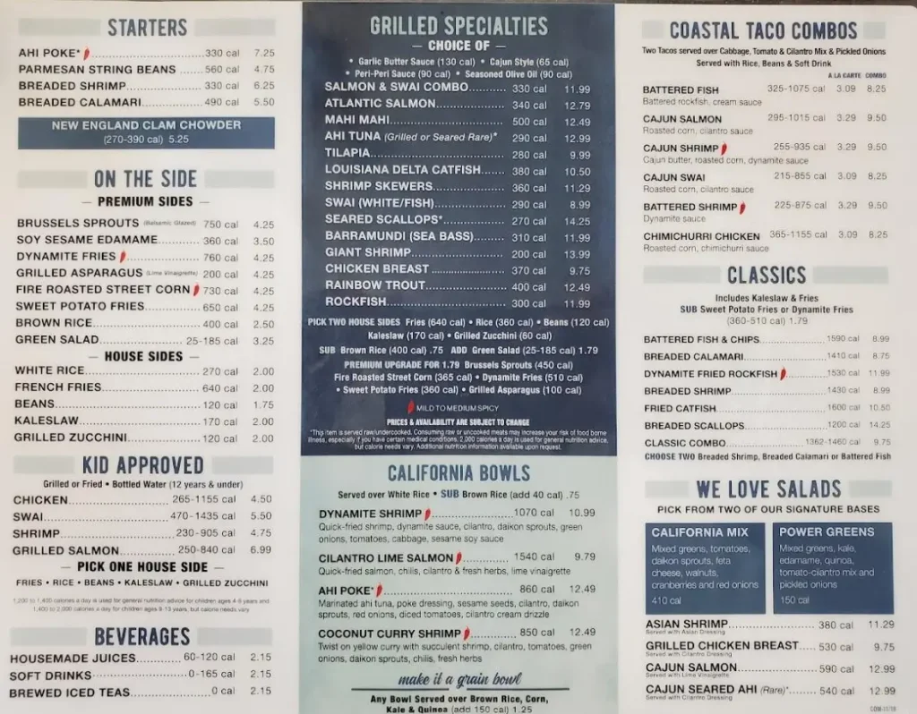 California Fish Grill Menu Updated Prices USA