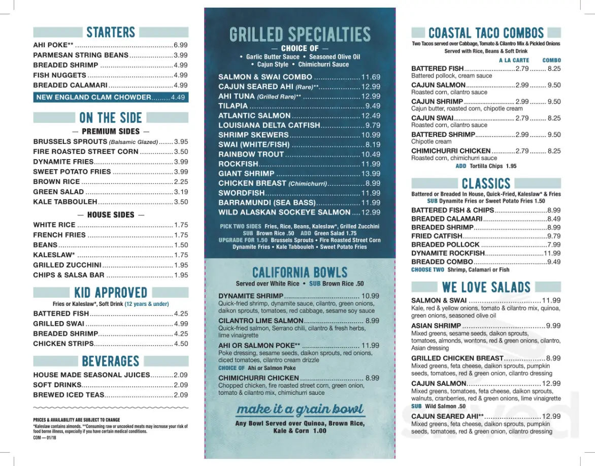 California Fish Grill Menu USA