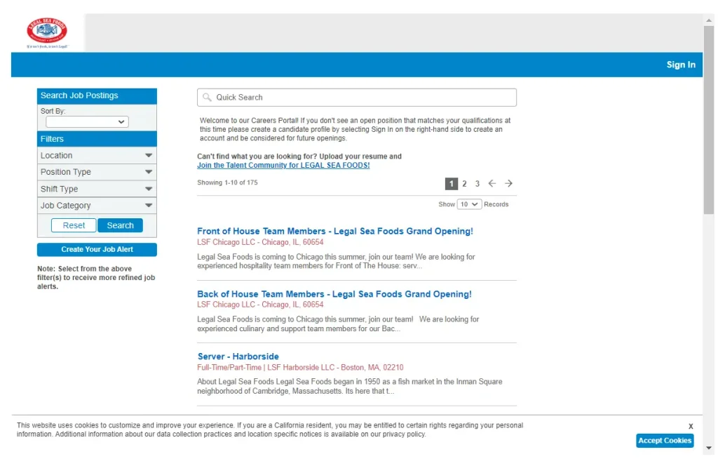 Career Opportunities Legal Sea Foods Menu USA