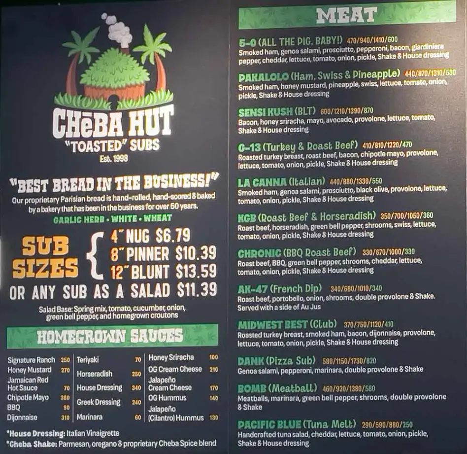 Cheba Hut Menu USA