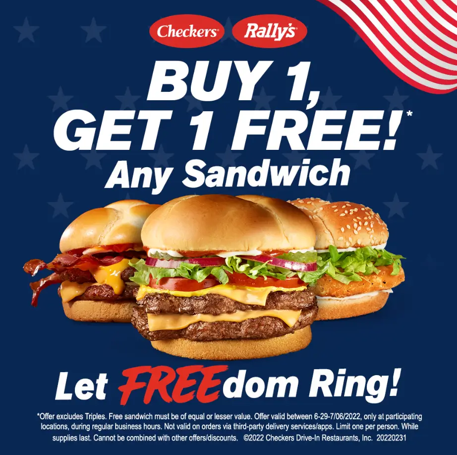 Checkers and Rally’s Buy One, Get One Free (BOGO) Deal USA