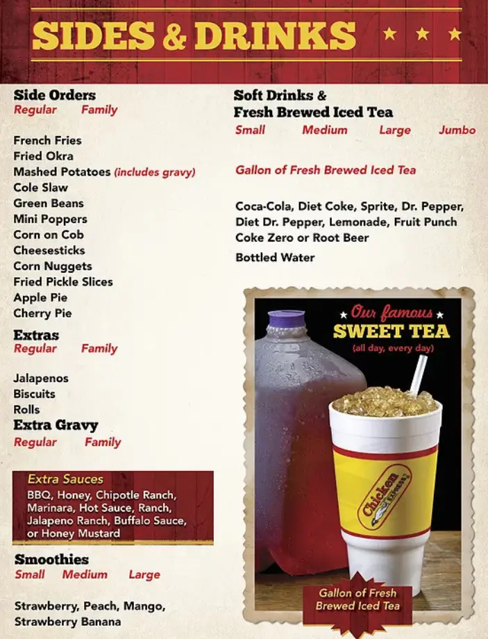 Chicken Express Drinks Menu USA