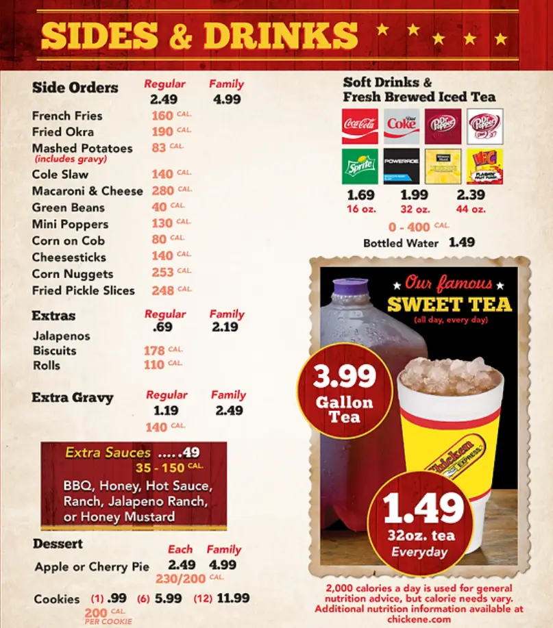 Chicken Express Sides Menu USA