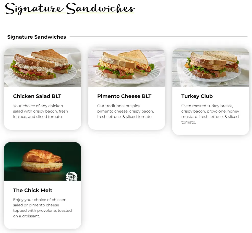 Chicken Salad Chick Signature Sandwiches Menu USA