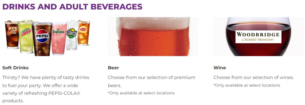 Chuck E. Cheese Beverages Menu USA