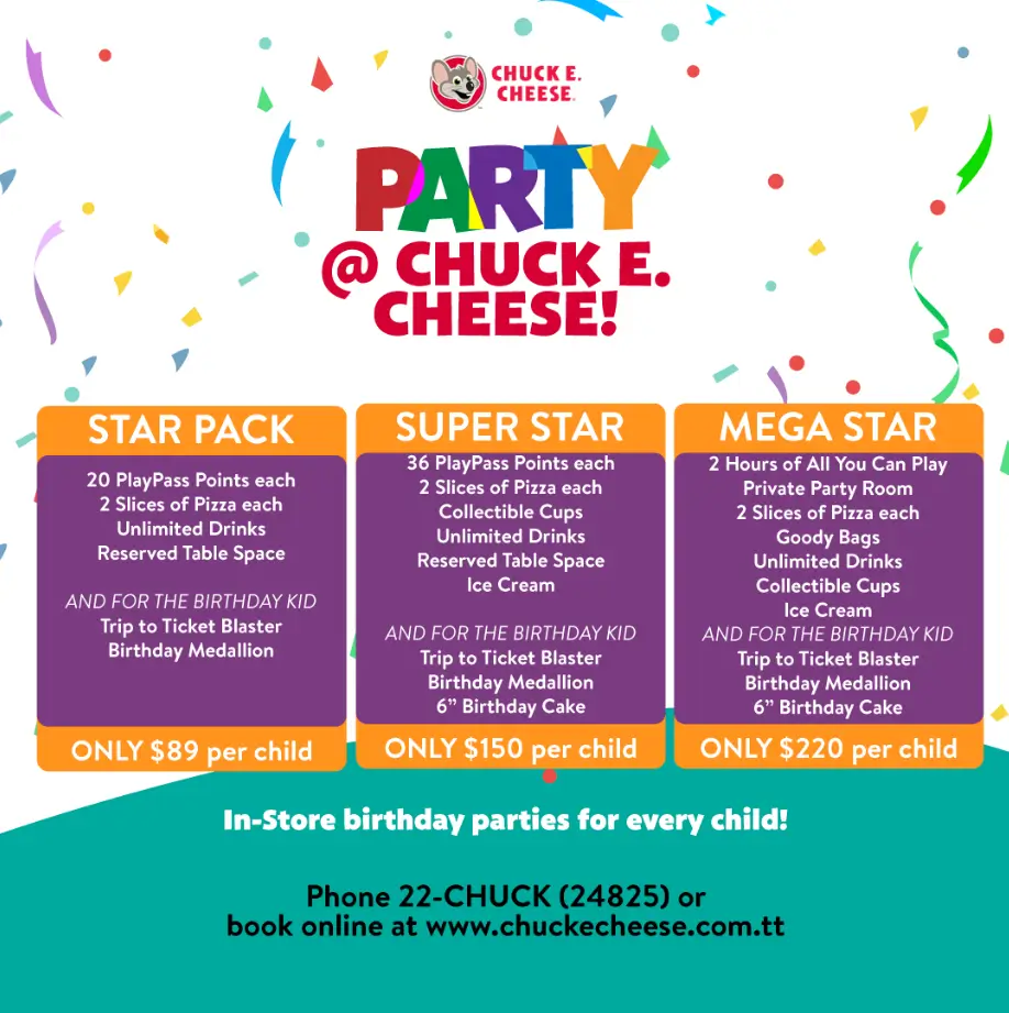 Chuck E. Cheese Birthday Party Packages Deal USA