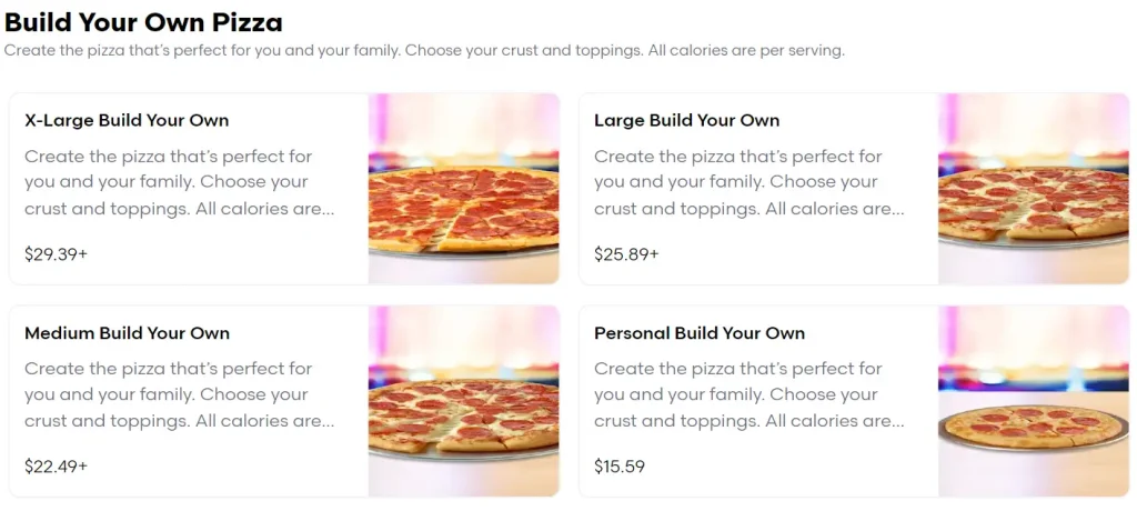 Chuck E. Cheese Build Your Own Pizza Menu USA