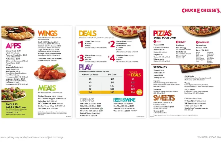 Chuck E. Cheese Menu USA