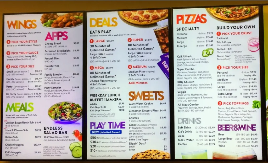 Chuck E. Cheese Menu Updated Prices USA