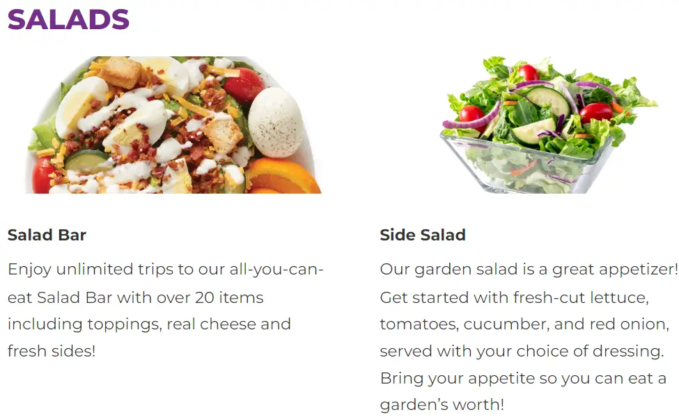 Chuck E. Cheese Salad Menu USA