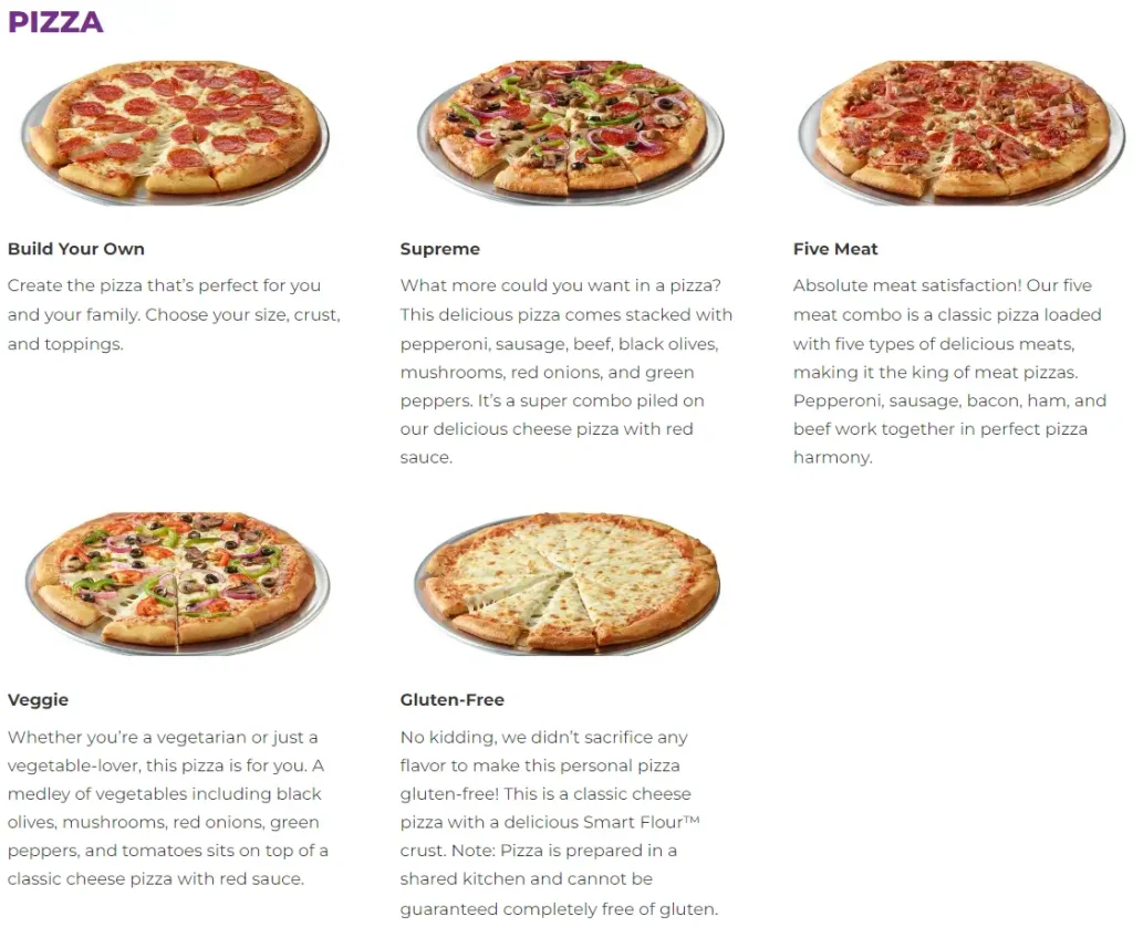 Chuck E. Cheese Specialty Pizzas Menu USA