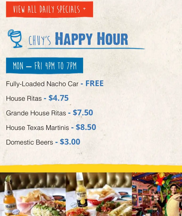 Chuy’s Happy Hour Specials Deal USA