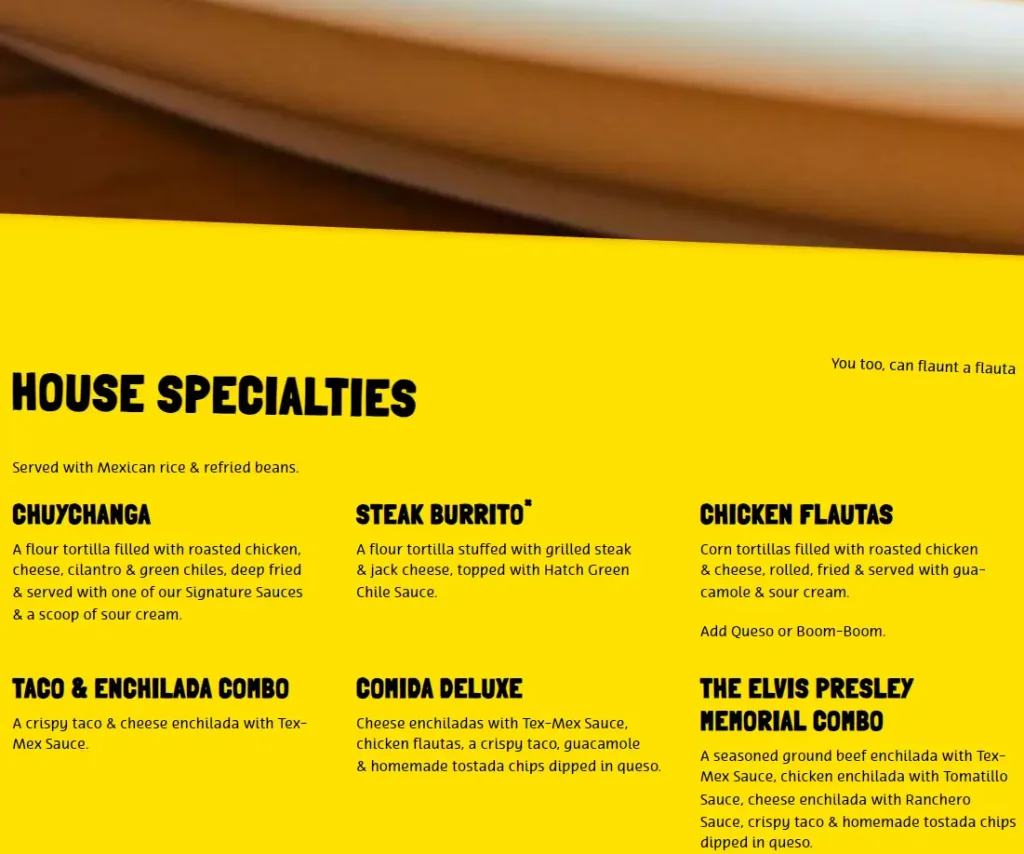 Chuy’s House Specialties Menu USA