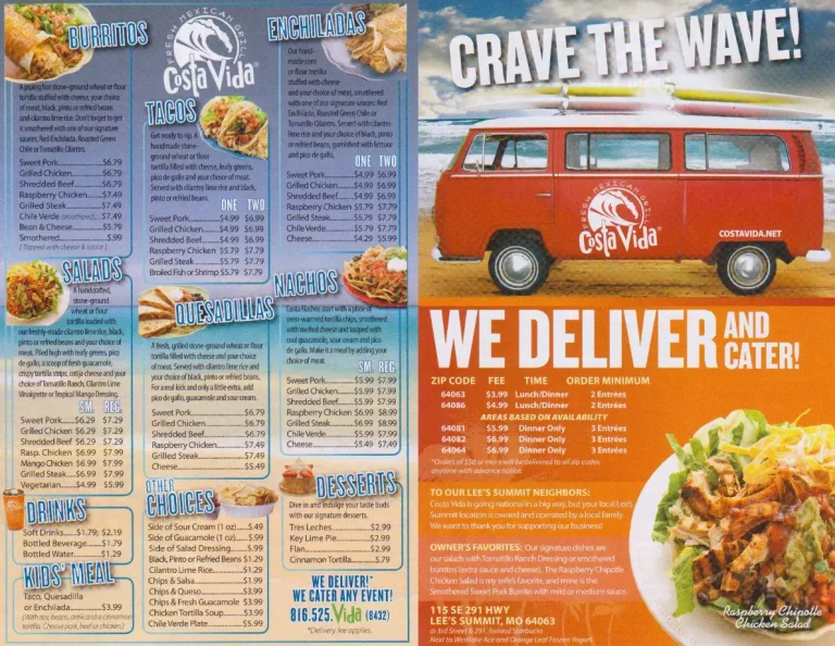 Costa Vida Menu USA