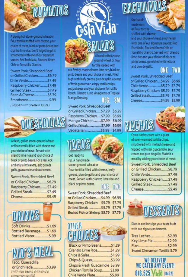 Costa Vida Menu With Prices USA