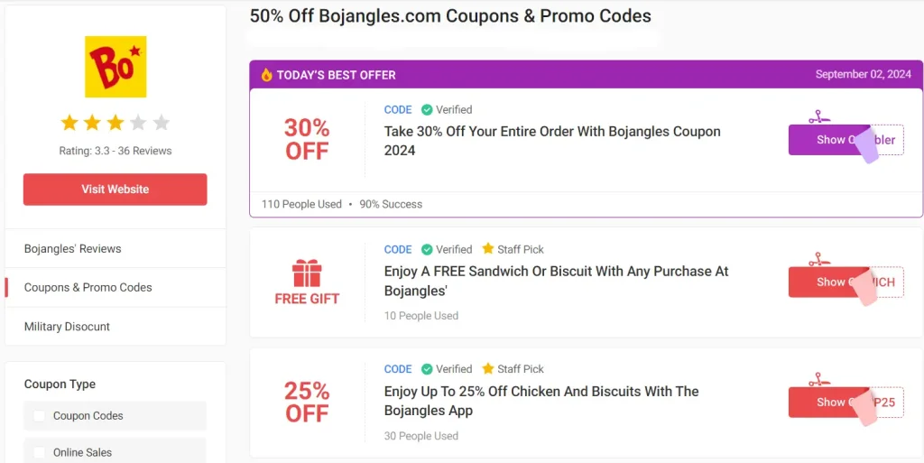 Coupons & Promo Code For Bojangles Menu USA