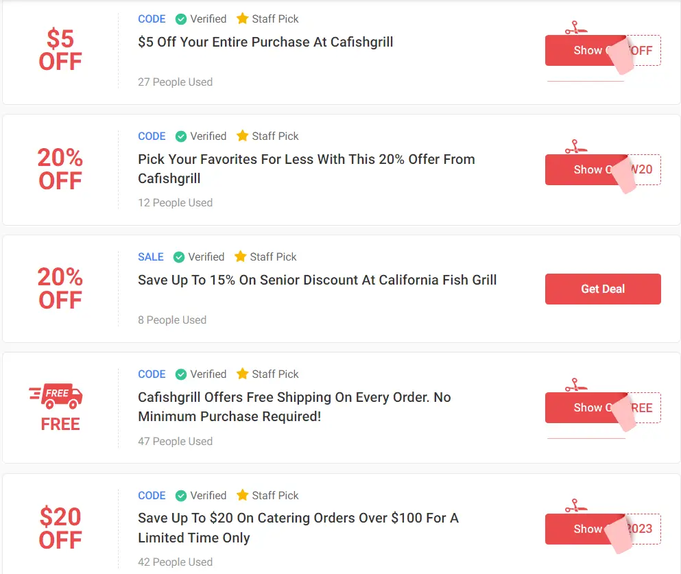 Coupons & Promo Code For California Fish Grill Menu USA