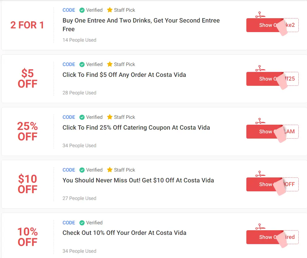 Coupons & Promo Code For Costa Vida Menu USA