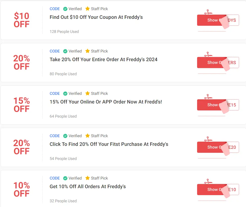 Coupons & Promo Code For Freddy's Menu USA