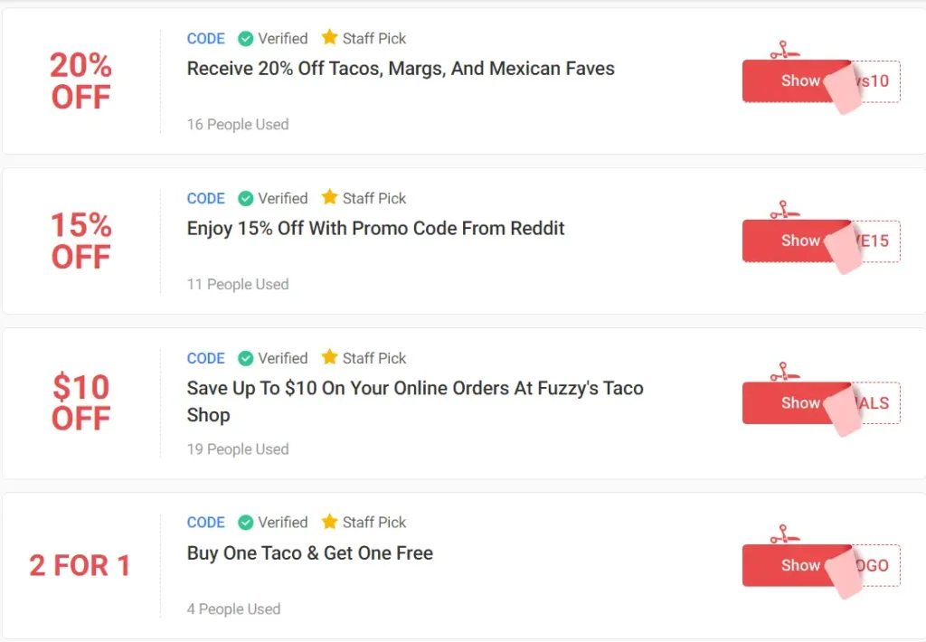 Coupons & Promo Code For Fuzzy’s Taco Shop Menu USA