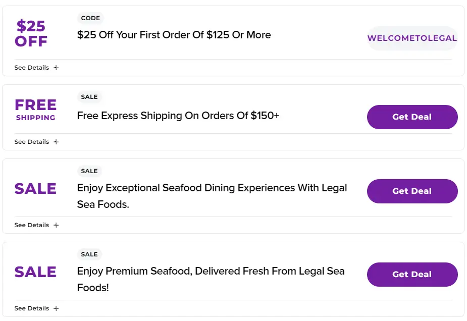 Coupons & Promo Code For Legal Sea Foods Menu USA