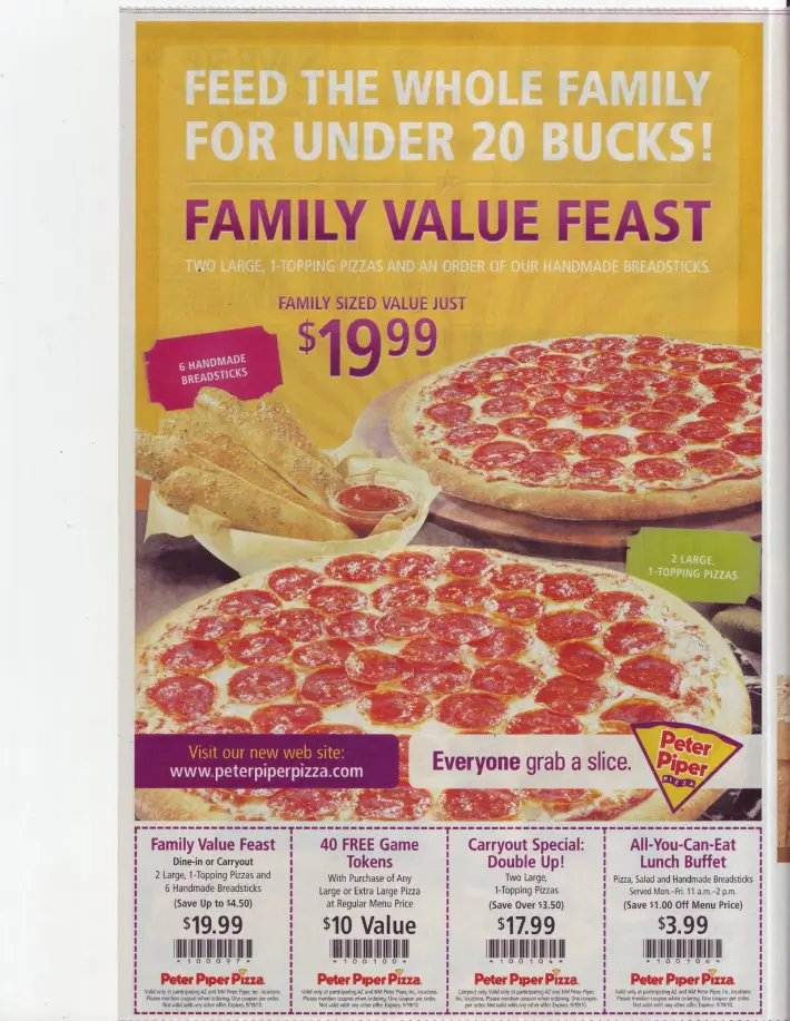 Coupons & Promo Code For Peter Piper Pizza Menu USA