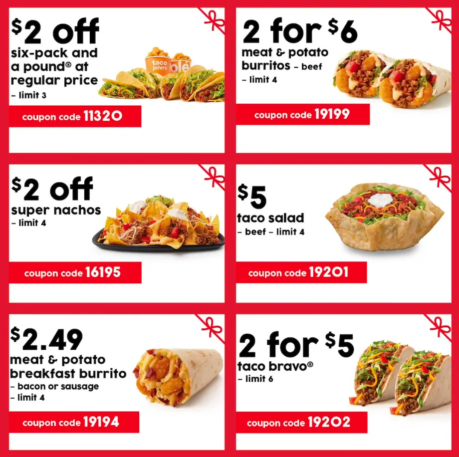 Coupons & Promo Code For Taco John's Menu USA