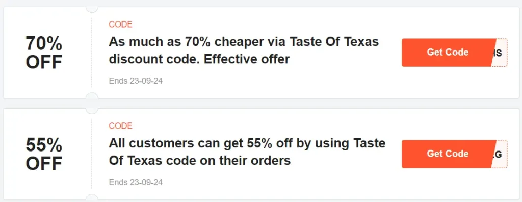 Coupons & Promo Code For Taste of Texas Menu USA