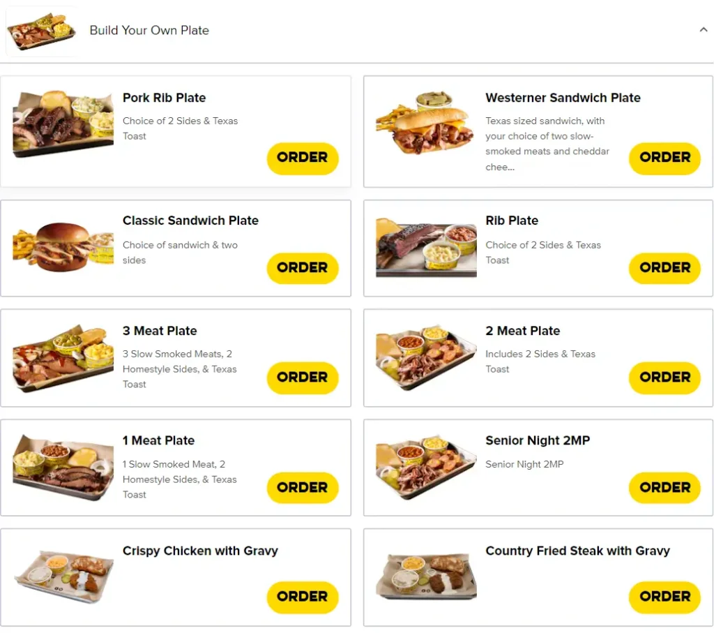 Dickey’s Barbecue Pit Build Your Own Plate Menu USA