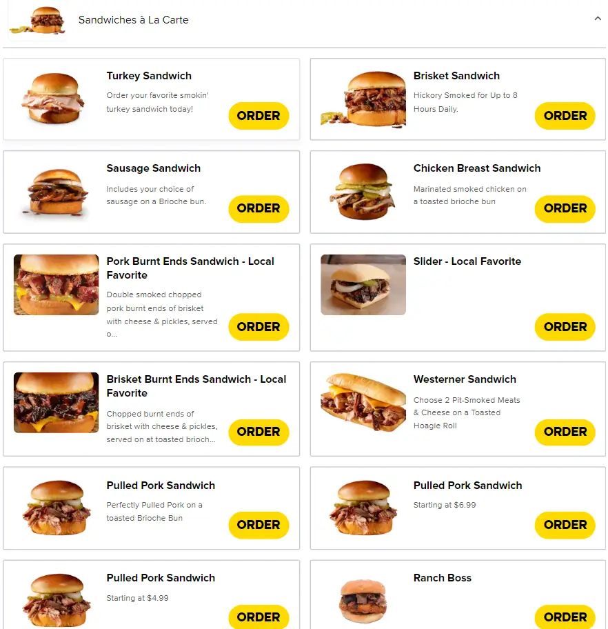 Dickey’s Barbecue Pit Sandwiches à La Carte Menu USA