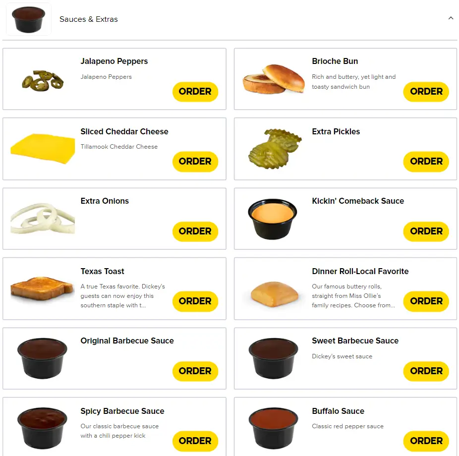 Dickey’s Barbecue Pit Sauces & Extras Menu USA