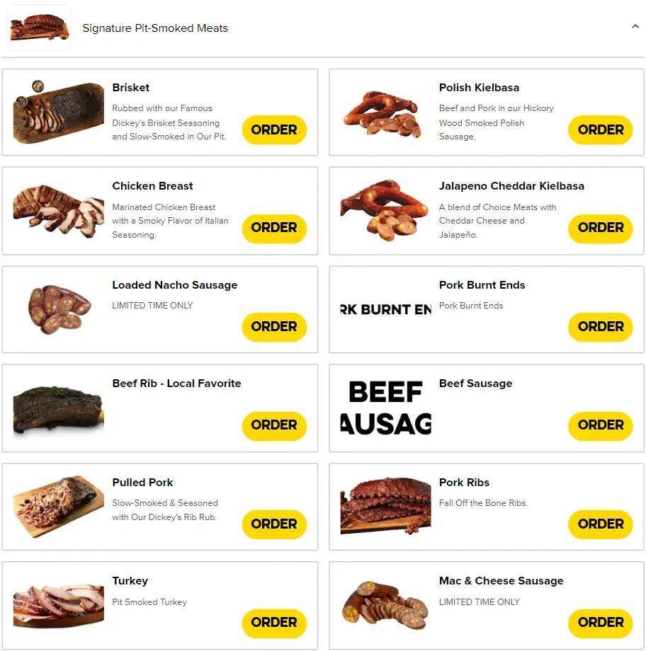 Dickey’s Barbecue Pit Signature Pit-Smoked Meats Menu USA