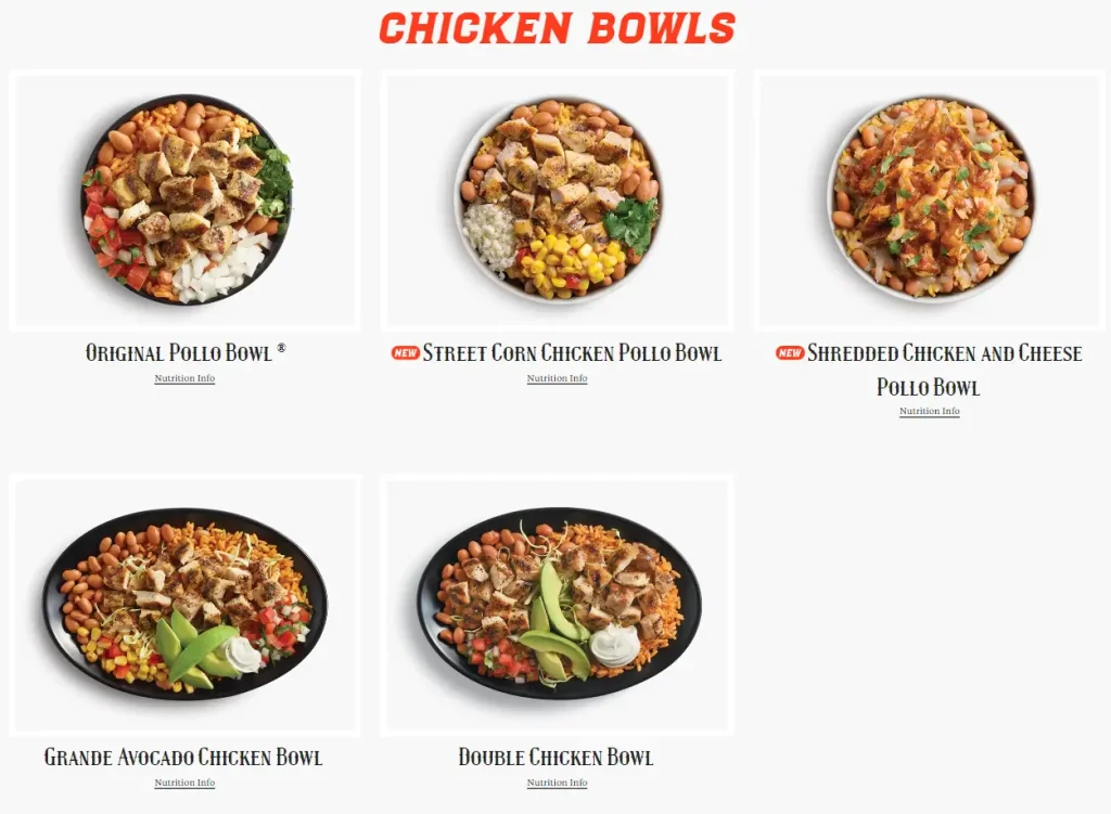 El Pollo Loco Bowls Menu USA